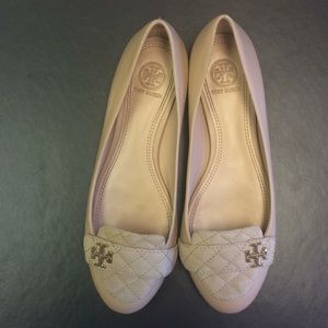 Tory Burch blush pink Leila leather and suede flat